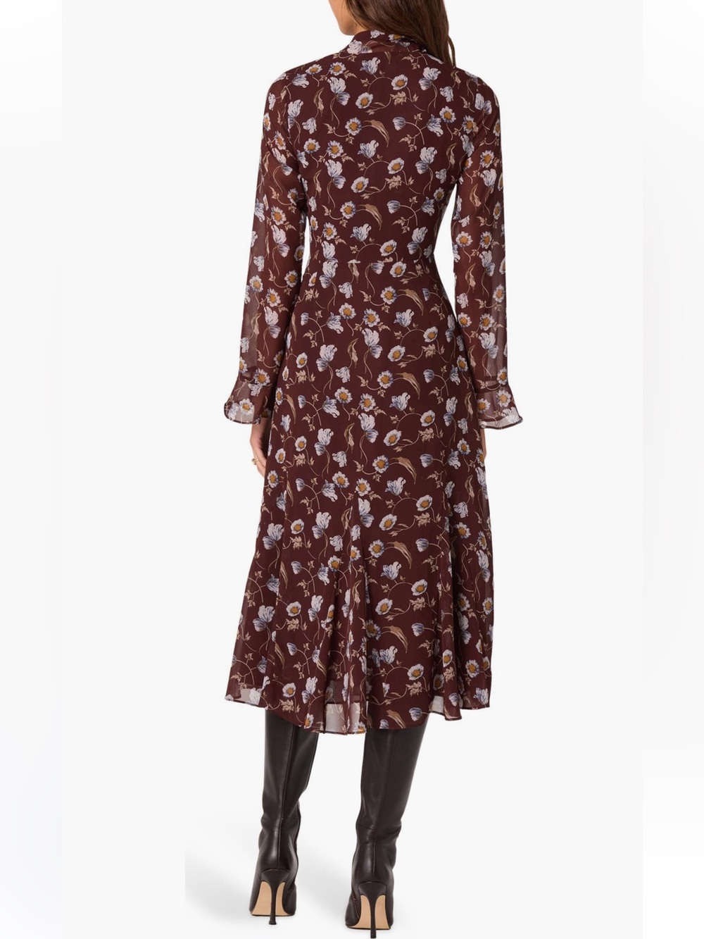 Astr Floral Tie Neck Long Sleeve Dress NWT - Picture 2 of 6